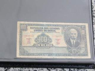 Cédula 100 mil Réis com o rosto de Santos Dumont sem chapéu (Foto: Paulo Francis)