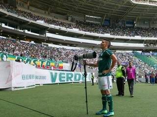 Jogador do Palmeiras durante comemoração do primeiro gol da partida, aos dois minutos (Foto: Cesar Greco/Agência Palmeiras)