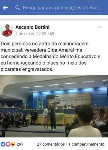 Vereador quer revogar homenagem a professor depois de post pol&ecirc;mico