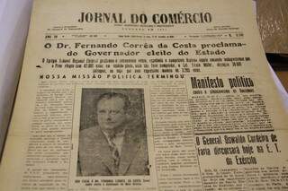 O jornal campo-grandense da época celebrava a posse do ex-prefeito da cidade como governador do Estado. (Foto: Marcos Ermínio)