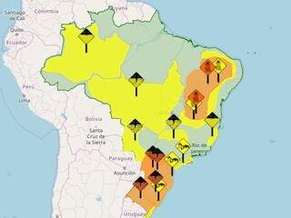 Mapa mostra alerta de tempestade para Mato Grosso do Sul (Foto: reprodução/Inmet) 