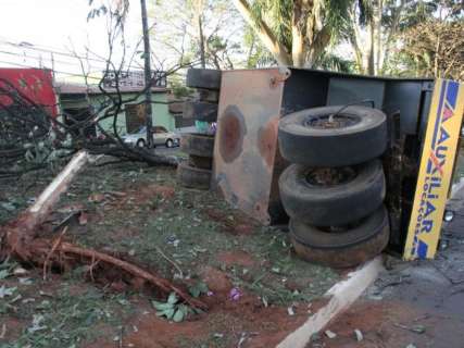 Máquina bate em ipê e tomba no canteiro central da Mato Grosso após 'pane' 