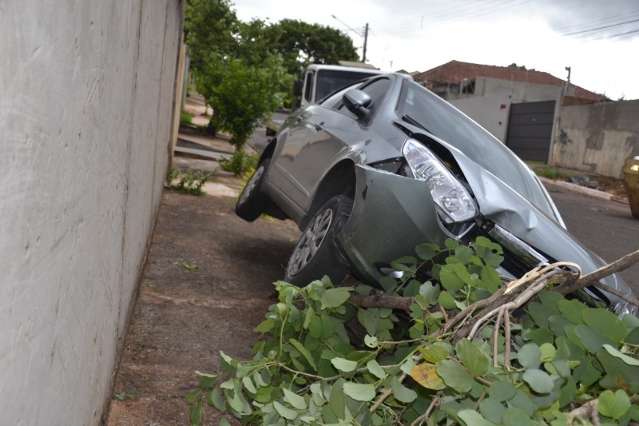Carro sem motorista cruza avenida e s&oacute; para ao bater em &aacute;rvore