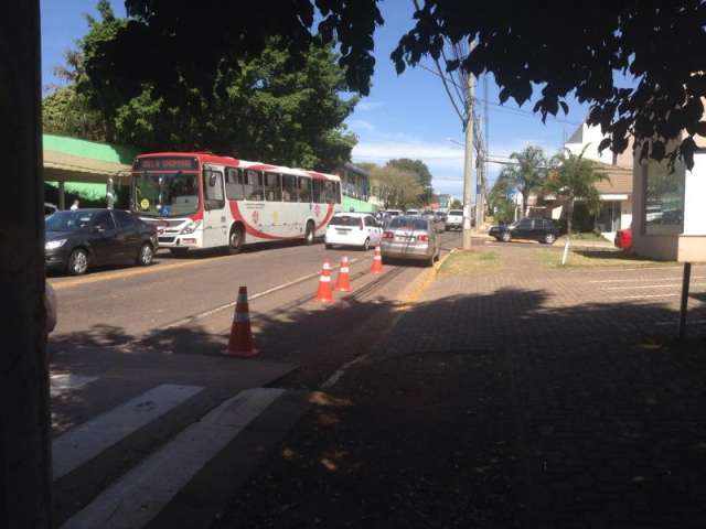 Mulher coloca cones falsos em com&eacute;rcio e atrapalha tr&acirc;nsito em frente a escola