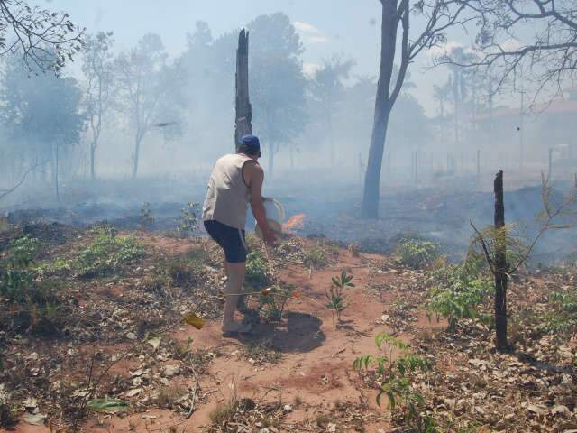  Moradores tentam apagar fogo em &aacute;rea no Parque dos Poderes