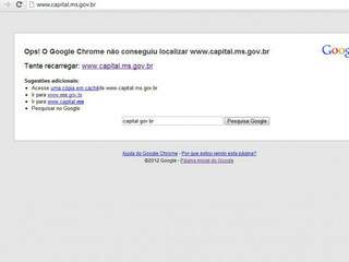 Página do site oficial da Prefeitura de Campo Grande está fora do ar desde ontem à noite. (Foto: Reprodução)