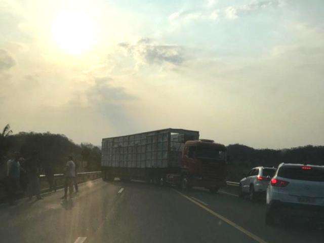 Vídeo: carreta quebra na pista e fecha tráfego na BR-163 no norte de MS