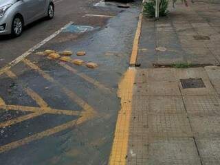 Vazamento de esgoto na rua Maracajú, região Central de Campo Grande (Foto:Direto das ruas)