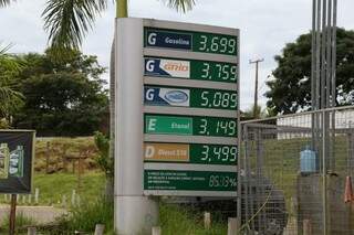 Preço da gasolina em Campo Grande é revendido a R$ 3,69. (Foto: Marcos Ermínio)