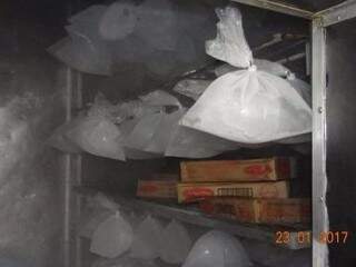 Sacolas de gelo que eram fabricados dentro do presídio e depois vendidos do lado de fora. (Foto: Reprodução/ Denúncia MPE) 