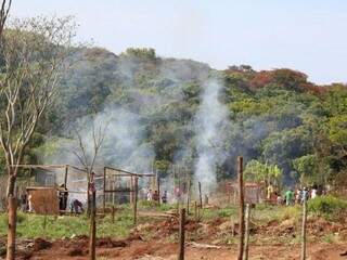 Moradores tentam colocar fogo para limpar terreno. (Foto: Fernando Antunes).