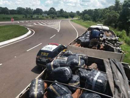 PRF apreende R$ 35 mil em contrabando escondido em carregamento de madeira 