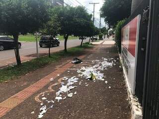 Lixo espalhado em calçada (Foto: Direto das Ruas)