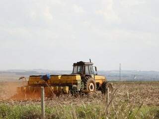 Agricultor planta soja em lavoura ao lado da BR-163, em Dourados (Foto: Helio de Freitas)