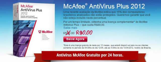  McAfee disponibiliza antivirus gratuito com licen&ccedil;a para 12 meses