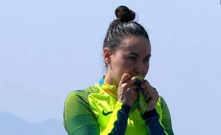 Poliana Okimoto, terceira na maratona aquática no Rio de Janeiro (Foto: Reprodução / Sportv)