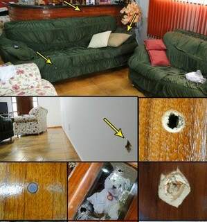 Montagem mostra marcas de tiro encontradas na casa do prefeito(Foto:Divulgação)