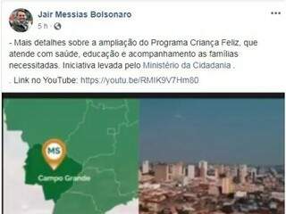 Nas redes sociais, Bolsonaro d&aacute; destaque para programa desenvolvido na Capital