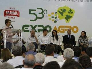 O Funrural foi alvo de críticas durante a abertura da Expoagro, em Dourados, neste sábado (13) (Foto: Hélio de Freitas)