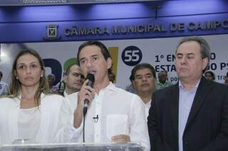 Deputado estadual, Marcos Trad (PSD), em discurso neste sábado (12). (Foto: Alan Nantes) 