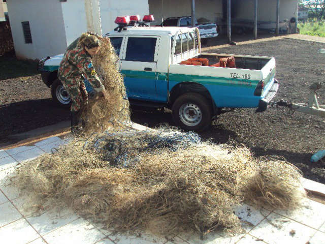  PMA retira rede de 700 metros com peixes ainda vivos do rio Paran&aacute;
