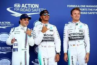 Massa, Hamilton e Rosberg, o trio sairá na frente amanhã no GP da Inglaterra (Foto: Foto: Getty Images)