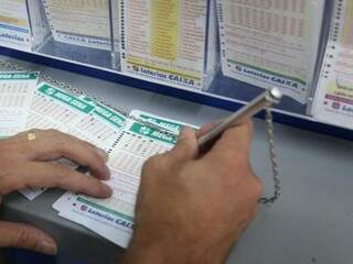 Apostadores marcando as dezenas da sorte em lotérica da Capital. (Foto: Paulo Francis) 