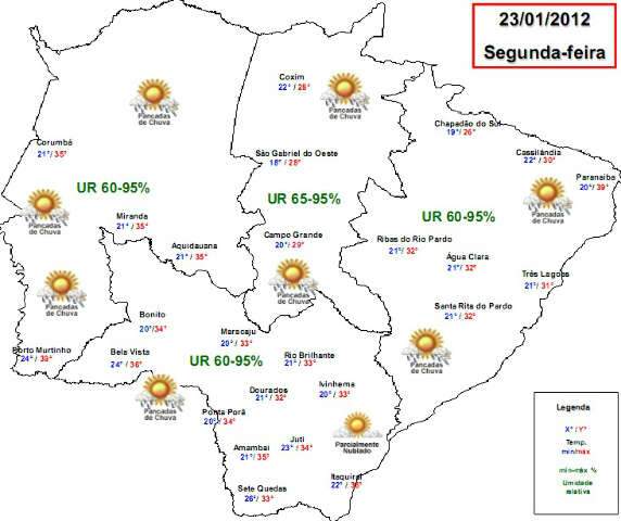  Meteorologia prev&ecirc; para esta segunda e ter&ccedil;a pancadas de chuva em todo MS   