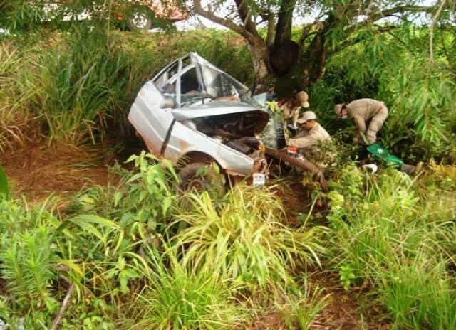  Carro sai da pista, bate em &aacute;rvore e dois morrem em Nova Andradina