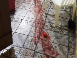 Havia bastante sangue no local onde brasileira foi morta a facadas (Foto: Porã News)