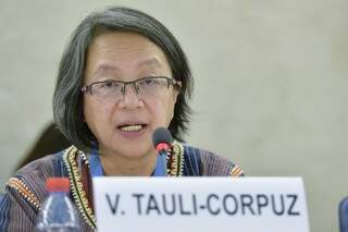 Relatora da ONU, Victoria Tauli-Corpuz deu declaração ontem sobre sua visita a MS, Bahia e Pará (Foto: ONU BR)