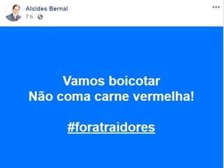 Post do ex-prefeito Alcides Bernal no Facebook. (Foto: Reprodução)