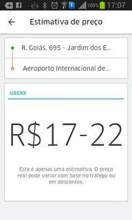 Estimativa de preço do trajeto da Goiás ao Aeroporto (Foto: Reprodução)