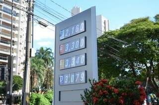 Posto Ipiranga ao lado da Prefeitura de Campo Grande, oferta etanol a R$ 2,16. (Foto: Vanessa Tamires)