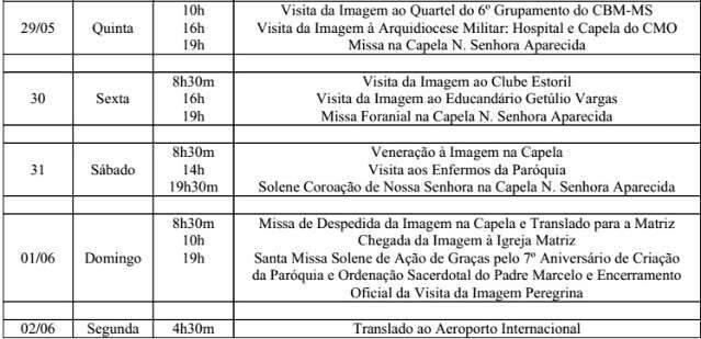 De volta a Campo Grande, Nossa Senhora Aparecida passa por clube e ser&aacute; coroada