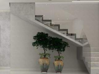 Escadaria em mármore e blindex dão ar moderno e sofisticado para o primeiro piso do sobrado (Foto: Divulgação) 