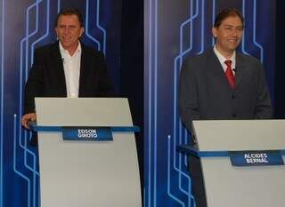 Giroto e Bernal durante o debate da TV Morena. (Fotos: Gabriel Neris)