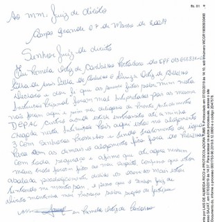 Em carta escrita à mão, assassina de idosa nega ameaças em presídio