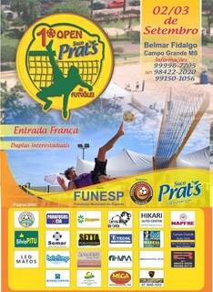 Cartaz destaca programação do torneio de futevôlei no Belmar Fidalgo