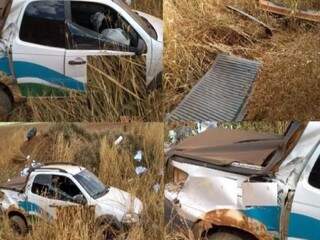 Carro sofreu avarias após choque com trem, em Chapadão (Foto: Correio News)