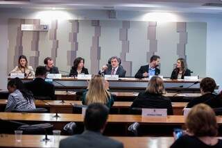 O senador Waldemir Moka, no centro da mesa, durante reunião no Senado que tratou sobre o projeto de lei em defesa de pessoas com doenças raras (Foto: Assessoria/Divulgação)