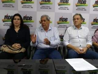 Reunião do MDB, com a senadora Simone Tebet, ex-governador André Puccinelli e ex-senador Waldemir Moka (Foto: Leonardo Rocha)