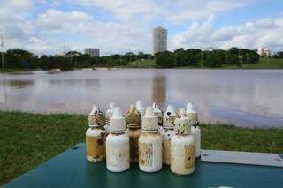 Vários frascos de remédio foram encontrados no lago (Foto: André Bittar)