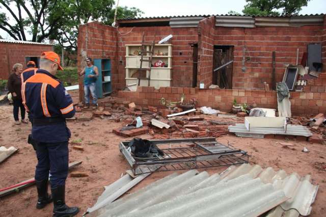 Temporal destelha casas e deixa moradores de Anhandu&iacute; desabrigados
