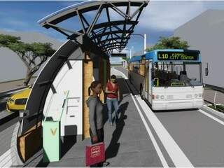 Modelo das estações de pré-embarque que serão instaladas a cada 500 metros ao longo dos 12 km de corredor de ônibus (Foto: PMCG/Divulgação)
