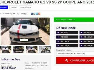Camaro tem lance inicial de R$ 59 mil no site www.leilosulveiculos.com (Foto: Reprodução)