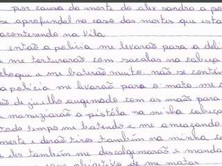 Trecho da carta onde Luiz Alves Martins Filho descreve suposta sessão de tortura (Foto: Reprodução)