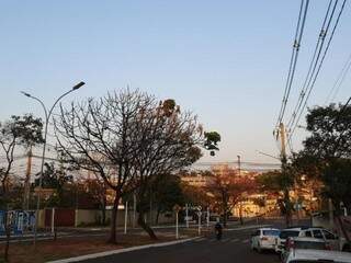 Dia amanhecendo com céu claro na Avenida Mato Grosso, em Campo Grande (Foto: Clayton Neves)