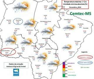Novembro foi mês de chuva em vários municípios do Estado (fonte: Cemtec-MS)