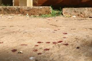 Manchas de sangue no chão de casa onde Shirley foi morta (Foto: Marcos Ermínio)